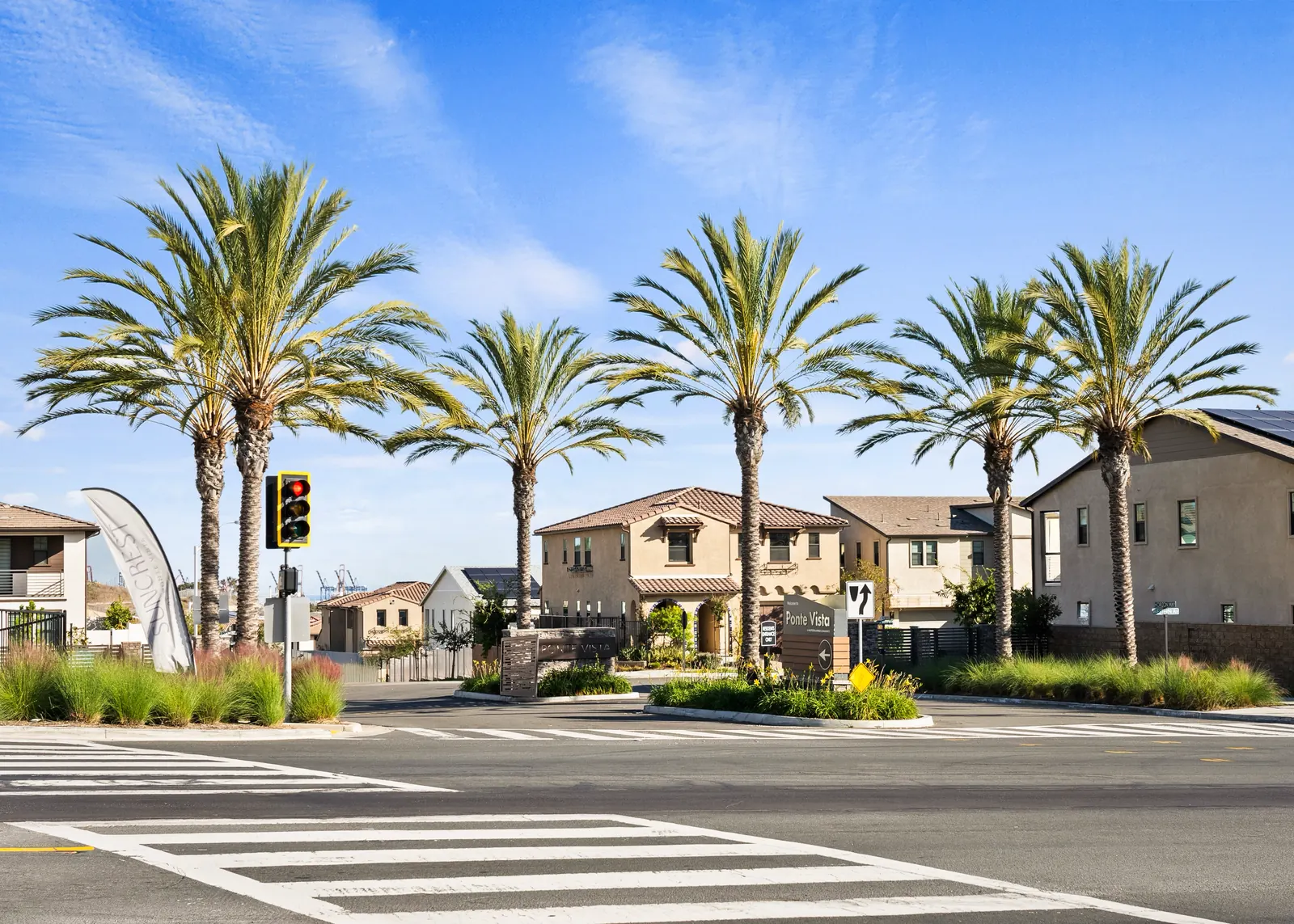 The palm-lined Western Avenue entrance to Ponte Vista in San Pedro