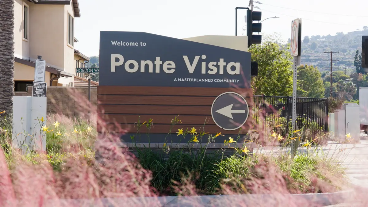 The Welcome to Ponte Vista monument sign at the community entrance in San Pedro
